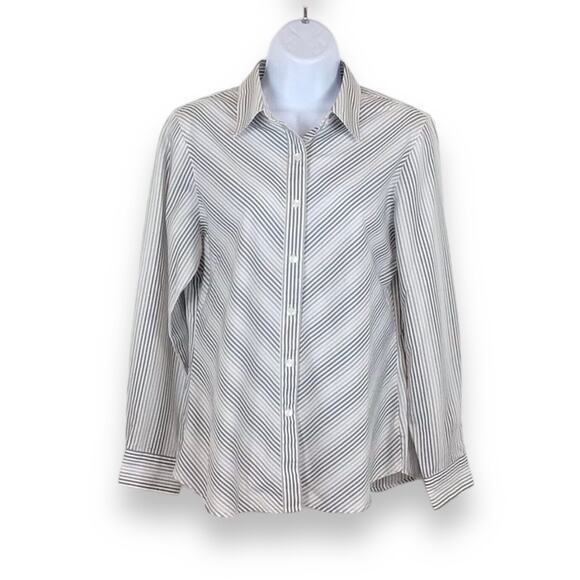 FOXCROFT Grey Diagonal Striped No-Iron Button Up Blouse 8P - Picture 1 of 6